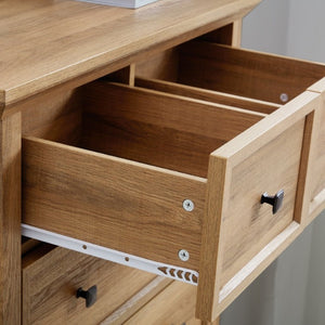 English Elm 6 Drawer Tall Chest Farmhouse Wood Grain Finish Bedroom Storage Dresser with Metal Handles Oak W2275P460493