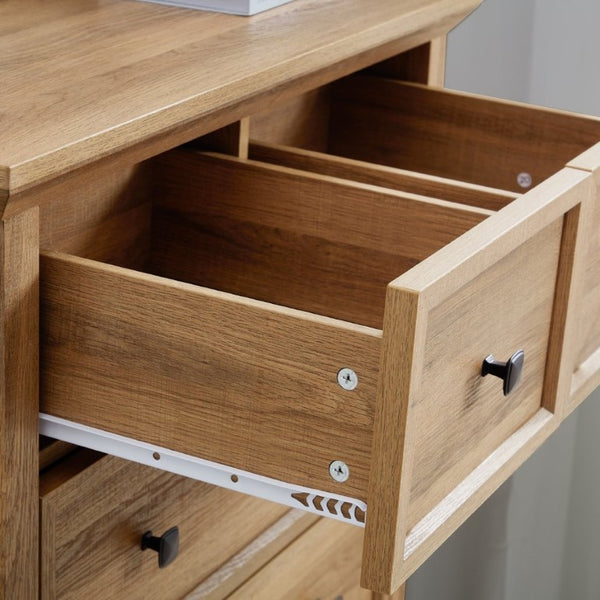 English Elm 6 Drawer Tall Chest Farmhouse Wood Grain Finish Bedroom Storage Dresser with Metal Handles Oak W2275P460493