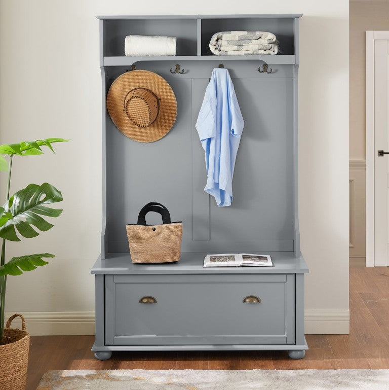 English Elm Modern Entryway Hall Tree with Coat Hooks Shoe Bench Open Shelf and Cabinet Storage W2275P513666