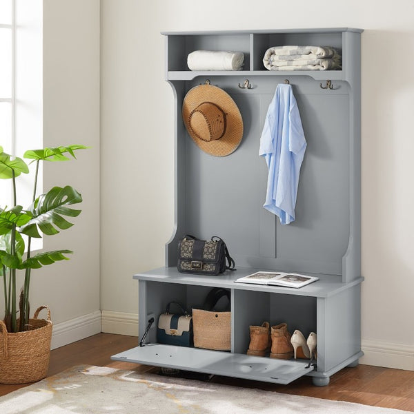 English Elm Modern Entryway Hall Tree with Coat Hooks Shoe Bench Open Shelf and Cabinet Storage W2275P513666