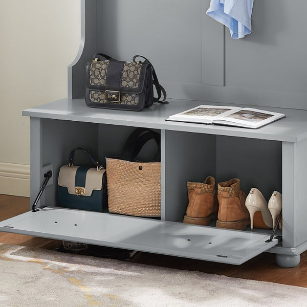 English Elm Modern Entryway Hall Tree with Coat Hooks Shoe Bench Open Shelf and Cabinet Storage W2275P513666
