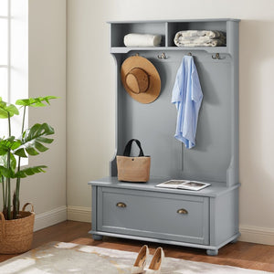 English Elm Modern Entryway Hall Tree with Coat Hooks Shoe Bench Open Shelf and Cabinet Storage W2275P513666