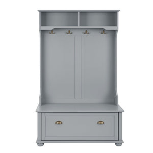 English Elm Modern Entryway Hall Tree with Coat Hooks Shoe Bench Open Shelf and Cabinet Storage W2275P513666