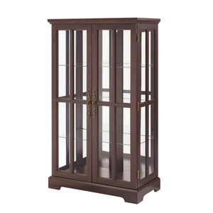 English Elm Dark Cherry Lattice Glass Display Cabinet with LED Lighting and Mirrored Back Panel W2275P513668