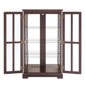 English Elm Dark Cherry Lattice Glass Display Cabinet with LED Lighting and Mirrored Back Panel W2275P513668