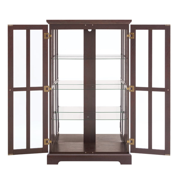 English Elm Dark Cherry Lattice Glass Display Cabinet with LED Lighting and Mirrored Back Panel W2275P513668