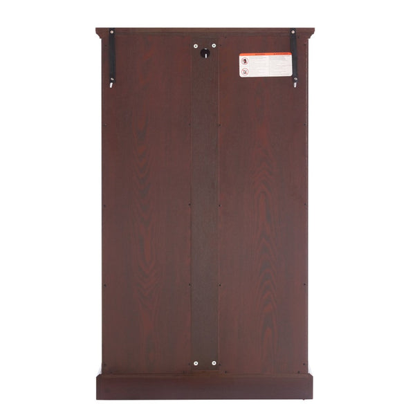 English Elm Dark Cherry Lattice Glass Display Cabinet with LED Lighting and Mirrored Back Panel W2275P513668