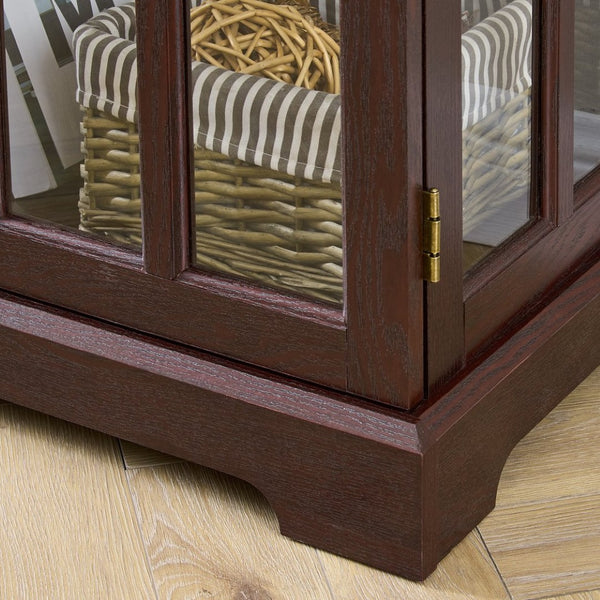 English Elm Dark Cherry Lattice Glass Display Cabinet with LED Lighting and Mirrored Back Panel W2275P513668