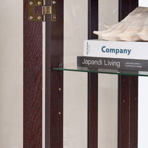 English Elm Dark Cherry Lattice Glass Display Cabinet with LED Lighting and Mirrored Back Panel W2275P513668
