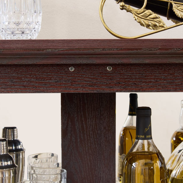 English Elm Dark Cherry Lattice Glass Display Cabinet with LED Lighting and Mirrored Back Panel W2275P513668