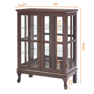 English Elm Dark Cherry Buffet Cabinet Queen Anne Legs LED Interior Grid Glass Doors Dining W2275P513670