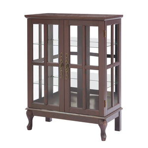English Elm Dark Cherry Buffet Cabinet Queen Anne Legs LED Interior Grid Glass Doors Dining W2275P513670