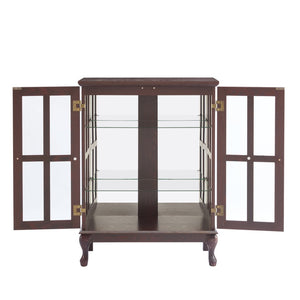 English Elm Dark Cherry Buffet Cabinet Queen Anne Legs LED Interior Grid Glass Doors Dining W2275P513670