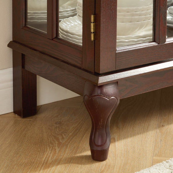 English Elm Dark Cherry Buffet Cabinet Queen Anne Legs LED Interior Grid Glass Doors Dining W2275P513670