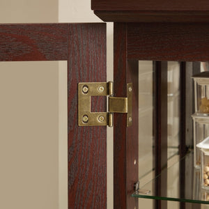 English Elm Dark Cherry Buffet Cabinet Queen Anne Legs LED Interior Grid Glass Doors Dining W2275P513670