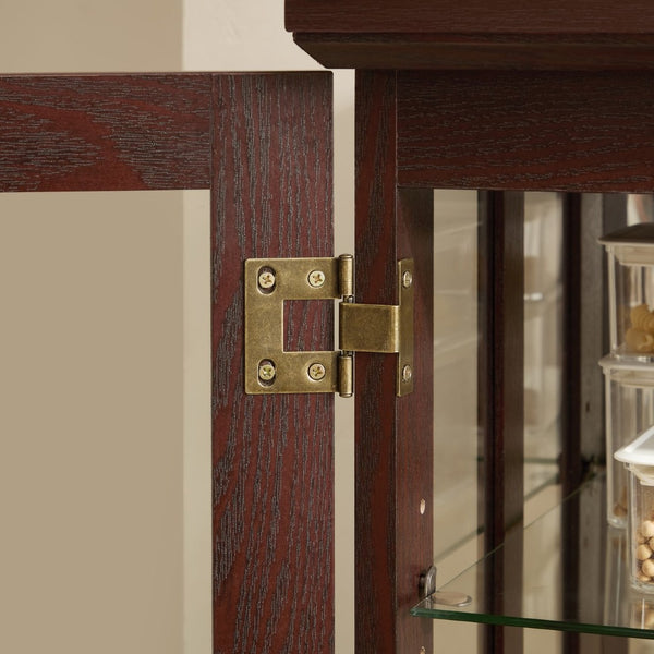 English Elm Dark Cherry Buffet Cabinet Queen Anne Legs LED Interior Grid Glass Doors Dining W2275P513670