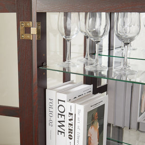 English Elm Dark Cherry Buffet Cabinet Queen Anne Legs LED Interior Grid Glass Doors Dining W2275P513670