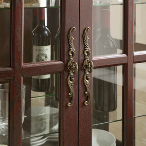 English Elm Dark Cherry Buffet Cabinet Queen Anne Legs LED Interior Grid Glass Doors Dining W2275P513670