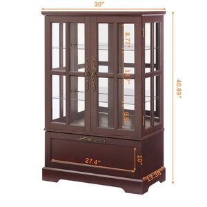 English Elm Dark Cherry Wood Display Cabinet with Glass Doors LED Lighting and Vintage Appeal W2275P513672