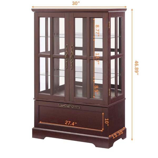 English Elm Dark Cherry Wood Display Cabinet with Glass Doors LED Lighting and Vintage Appeal W2275P513672