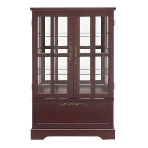 English Elm Dark Cherry Wood Display Cabinet with Glass Doors LED Lighting and Vintage Appeal W2275P513672