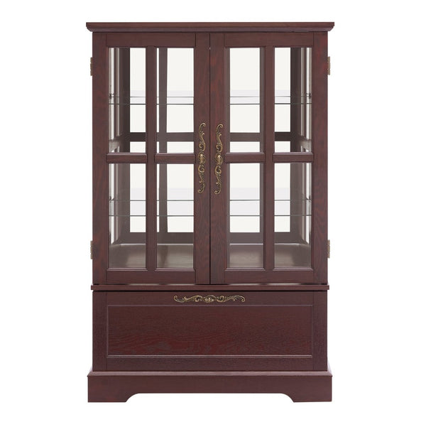 English Elm Dark Cherry Wood Display Cabinet with Glass Doors LED Lighting and Vintage Appeal W2275P513672
