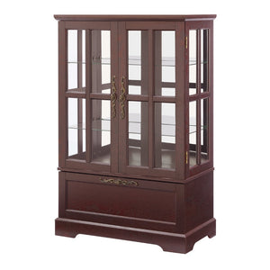English Elm Dark Cherry Wood Display Cabinet with Glass Doors LED Lighting and Vintage Appeal W2275P513672