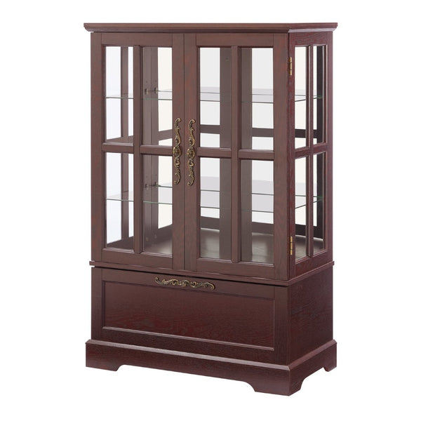 English Elm Dark Cherry Wood Display Cabinet with Glass Doors LED Lighting and Vintage Appeal W2275P513672