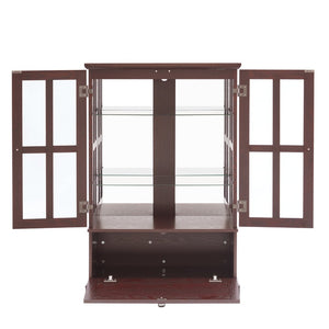 English Elm Dark Cherry Wood Display Cabinet with Glass Doors LED Lighting and Vintage Appeal W2275P513672