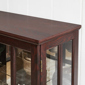 English Elm Dark Cherry Wood Display Cabinet with Glass Doors LED Lighting and Vintage Appeal W2275P513672