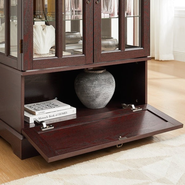 English Elm Dark Cherry Wood Display Cabinet with Glass Doors LED Lighting and Vintage Appeal W2275P513672