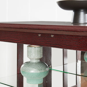 English Elm Dark Cherry Wood Display Cabinet with Glass Doors LED Lighting and Vintage Appeal W2275P513672