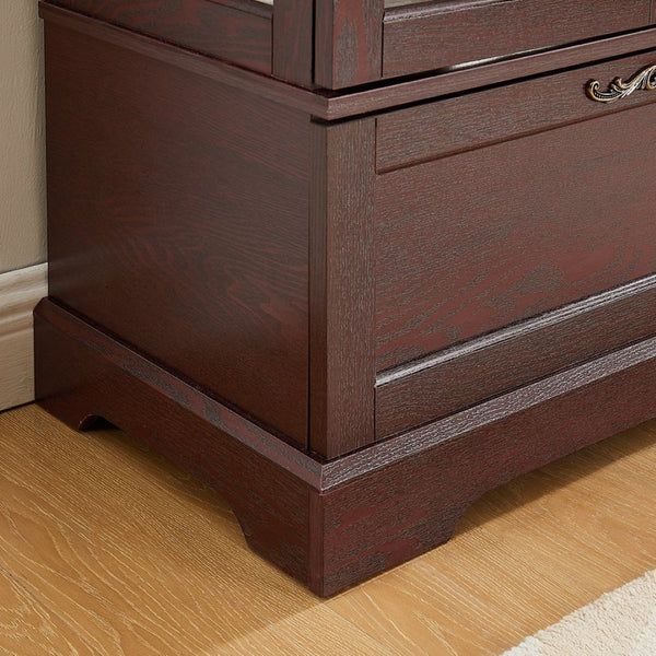 English Elm Dark Cherry Wood Display Cabinet with Glass Doors LED Lighting and Vintage Appeal W2275P513672