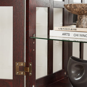 English Elm Dark Cherry Wood Display Cabinet with Glass Doors LED Lighting and Vintage Appeal W2275P513672