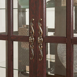 English Elm Dark Cherry Wood Display Cabinet with Glass Doors LED Lighting and Vintage Appeal W2275P513672