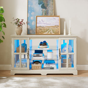 English Elm 2 Grid Glass Door Sideboard with Led Lighting Adjustable Shelves and Vintage Handles White W2275P513673