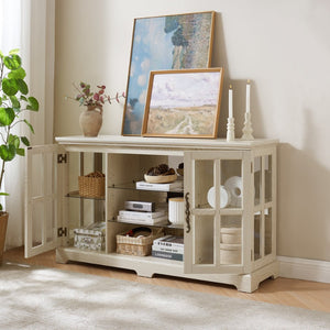 English Elm 2 Grid Glass Door Sideboard with Led Lighting Adjustable Shelves and Vintage Handles White W2275P513673