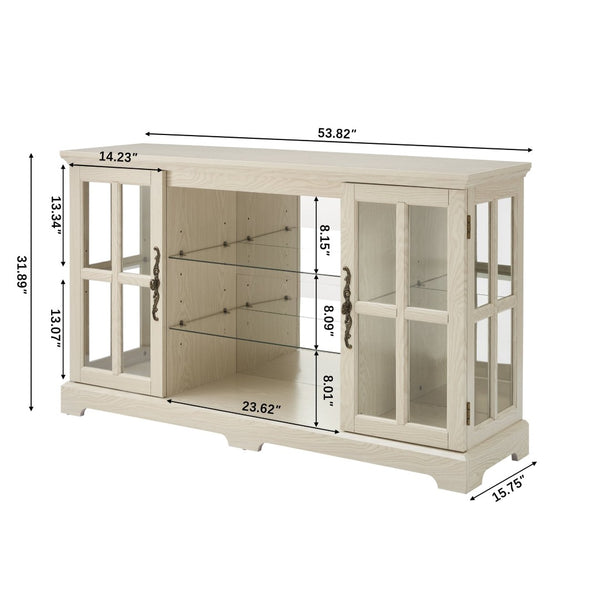 English Elm 2 Grid Glass Door Sideboard with Led Lighting Adjustable Shelves and Vintage Handles White W2275P513673