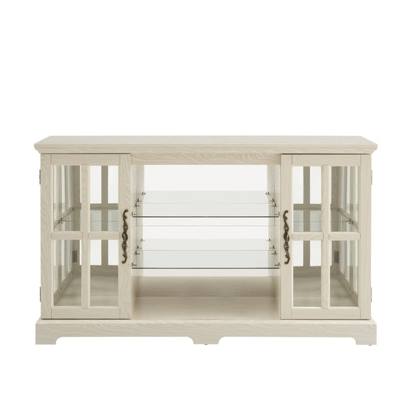 English Elm 2 Grid Glass Door Sideboard with Led Lighting Adjustable Shelves and Vintage Handles White W2275P513673