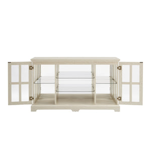 English Elm 2 Grid Glass Door Sideboard with Led Lighting Adjustable Shelves and Vintage Handles White W2275P513673