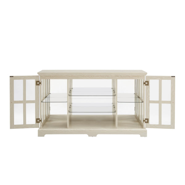 English Elm 2 Grid Glass Door Sideboard with Led Lighting Adjustable Shelves and Vintage Handles White W2275P513673