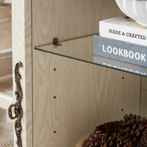 English Elm 2 Grid Glass Door Sideboard with Led Lighting Adjustable Shelves and Vintage Handles White W2275P513673