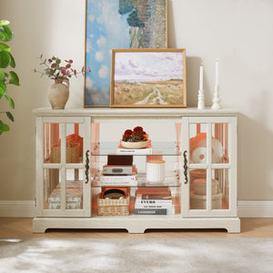 English Elm 2 Grid Glass Door Sideboard with Led Lighting Adjustable Shelves and Vintage Handles White W2275P513673