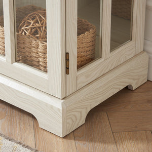 English Elm 2 Grid Glass Door Sideboard with Led Lighting Adjustable Shelves and Vintage Handles White W2275P513673