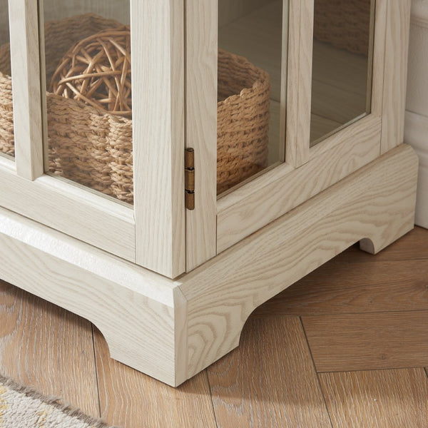 English Elm 2 Grid Glass Door Sideboard with Led Lighting Adjustable Shelves and Vintage Handles White W2275P513673
