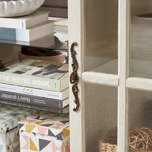 English Elm 2 Grid Glass Door Sideboard with Led Lighting Adjustable Shelves and Vintage Handles White W2275P513673