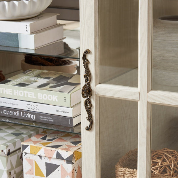 English Elm 2 Grid Glass Door Sideboard with Led Lighting Adjustable Shelves and Vintage Handles White W2275P513673