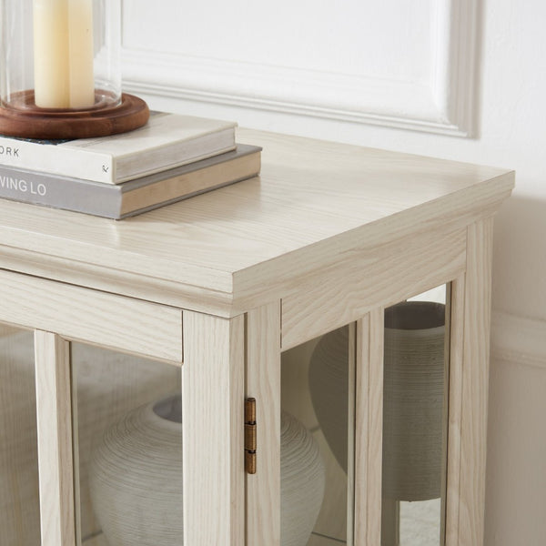 English Elm 2 Grid Glass Door Sideboard with Led Lighting Adjustable Shelves and Vintage Handles White W2275P513673