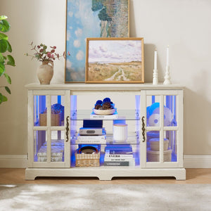 English Elm 2 Grid Glass Door Sideboard with Led Lighting Adjustable Shelves and Vintage Handles White W2275P513673
