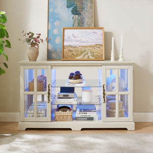 English Elm 2 Grid Glass Door Sideboard with Led Lighting Adjustable Shelves and Vintage Handles White W2275P513673